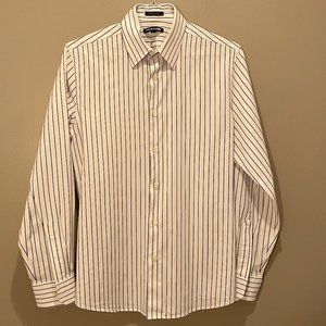 Express Mens 1MX Modern Fit Dress Shirt sz M (15-15 1/2) Wht w/ Black Stripe EUC